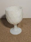 Vintage Milk Glass Pedestal Large Goblet Scalloped Edge Lattice DiamondPattern