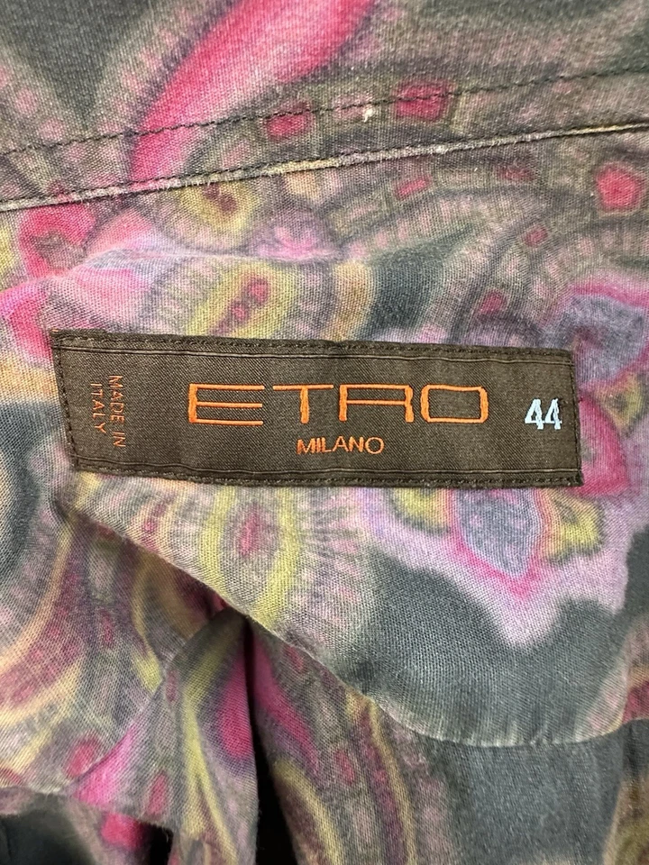 Camisa Etro Para Hombre Talla 44 Púrpura Floral Cachemira Manga Larga Camisa Abotonada Foto 4 de 4