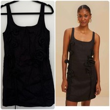 Farm Rio Linen Minidress with Floral Appliqués in Black