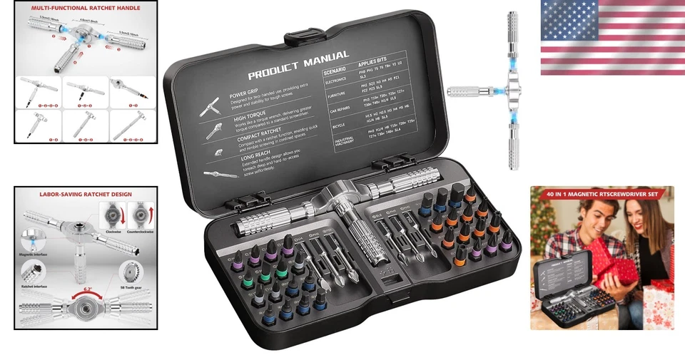 40-in-1 Magnetic Screwdriver Kit with Detachable Ratcheting Handle - Image 2 of 4