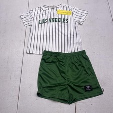 SHEIN Los Angeles Shirt Shorts Set Boys 2-3Y Green White 2 Piece Outfit