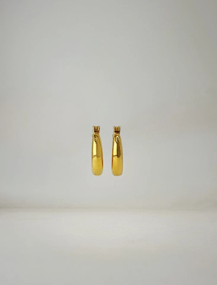 18K Real Gold Japan Electroform Dome Hoop Earrings 15mm Lightweight Gift - Image 3 of 4