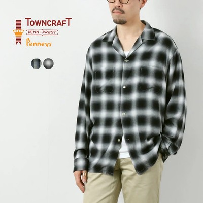 TOWNCRAFT Ombre Check Rayon Shirt Open Collar Loop Vintage Style Mens Casual