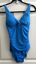 JANTZEN Classics Women  s Blue Ruched Slimming One Piece Bathing Swimsuit Sz 6