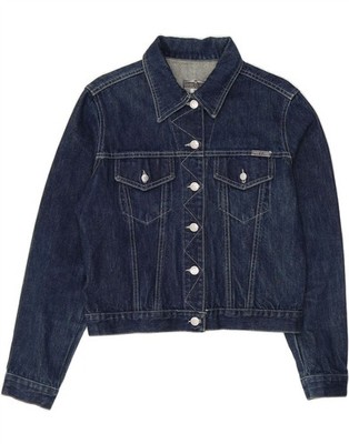CLARK Womens Crop Denim Jacket UK 14 Medium Navy Blue Cotton DR27