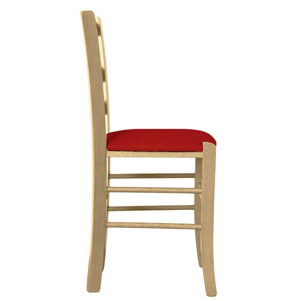 Chaise En Bois Venezia Naturel Avec Assise En Similicuir Rouge