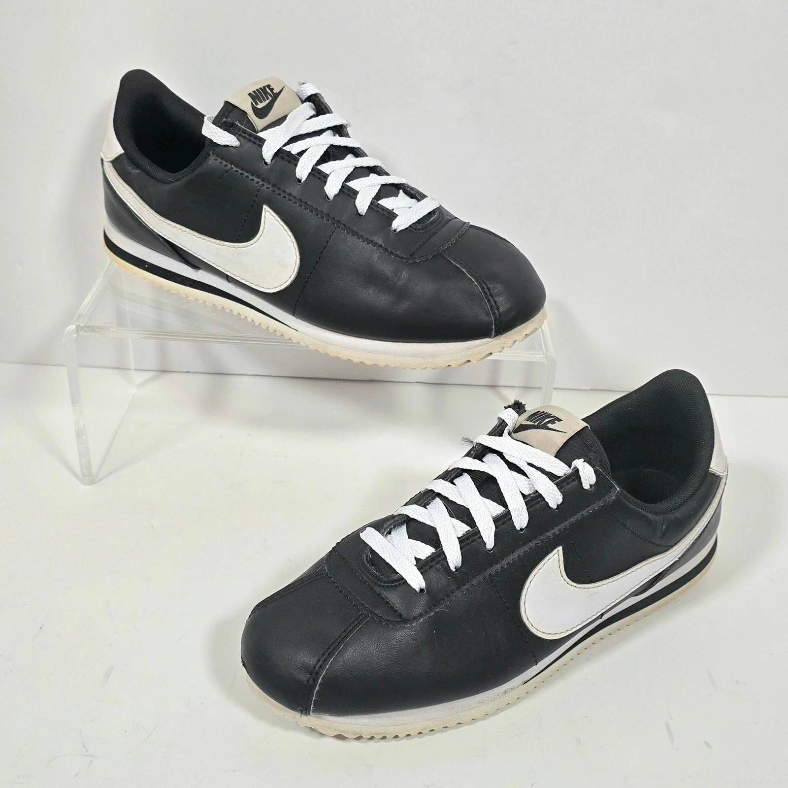 Scarpe da ginnastica Nike Cortez Basic nere bianche in pelle giovani taglia 7 anni bambini