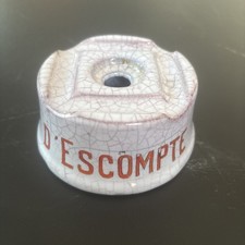 ANCIEN ENCRIER PUBLICITAIRE COMPTOIR NATIONAL D’ESCOMPTE FAÏENCE CRAQUELÉE