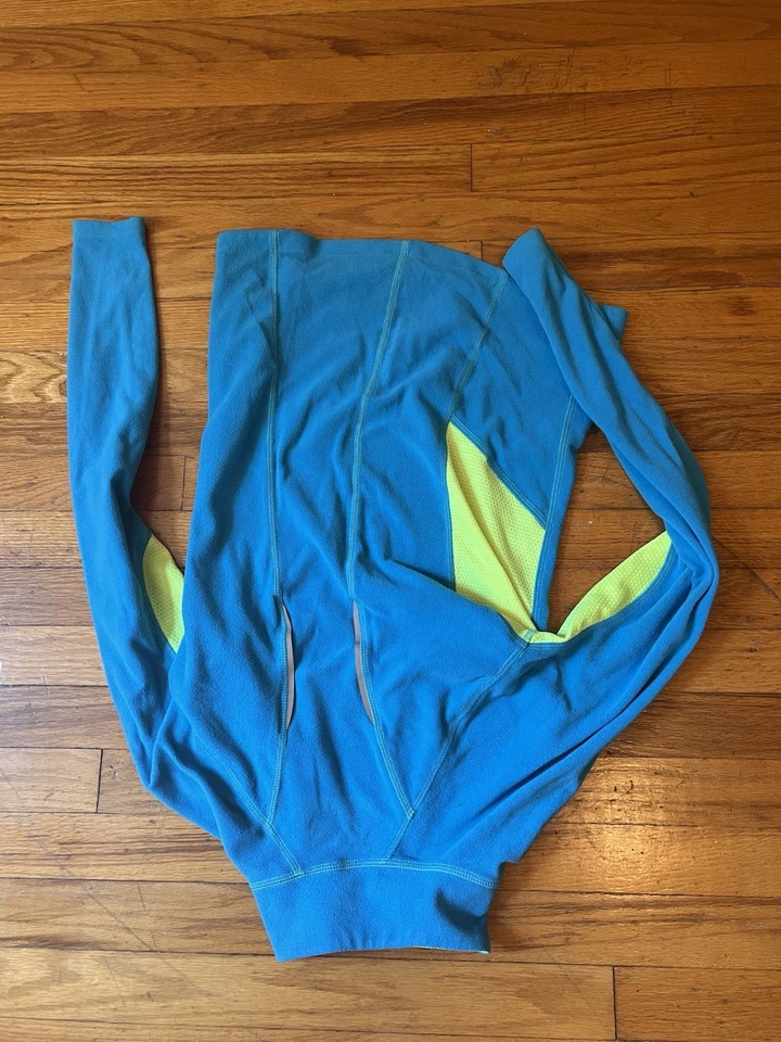 Pulôver esportivo azul brilhante verde quarto de zíper tamanho M - Imagem 2 de 2