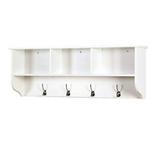 White Entryway Wall Mounted Coat Rack with 4 Dual Hooks Wooden Storage Shelf