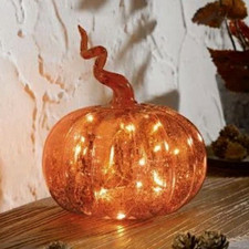 LIVARNO LED Glass Pumpkin Decoration Orange Timer Autumn Seasonal 15 x 17cm