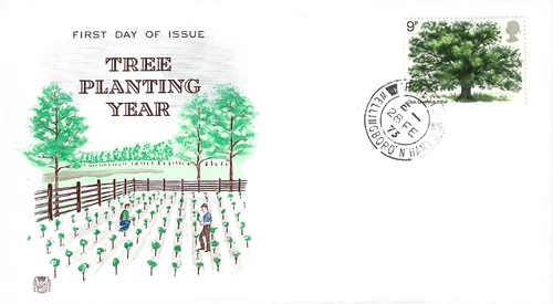 1973 Tree Planting Year. British Trees (1st issue) Wellingborough Cancel FDC