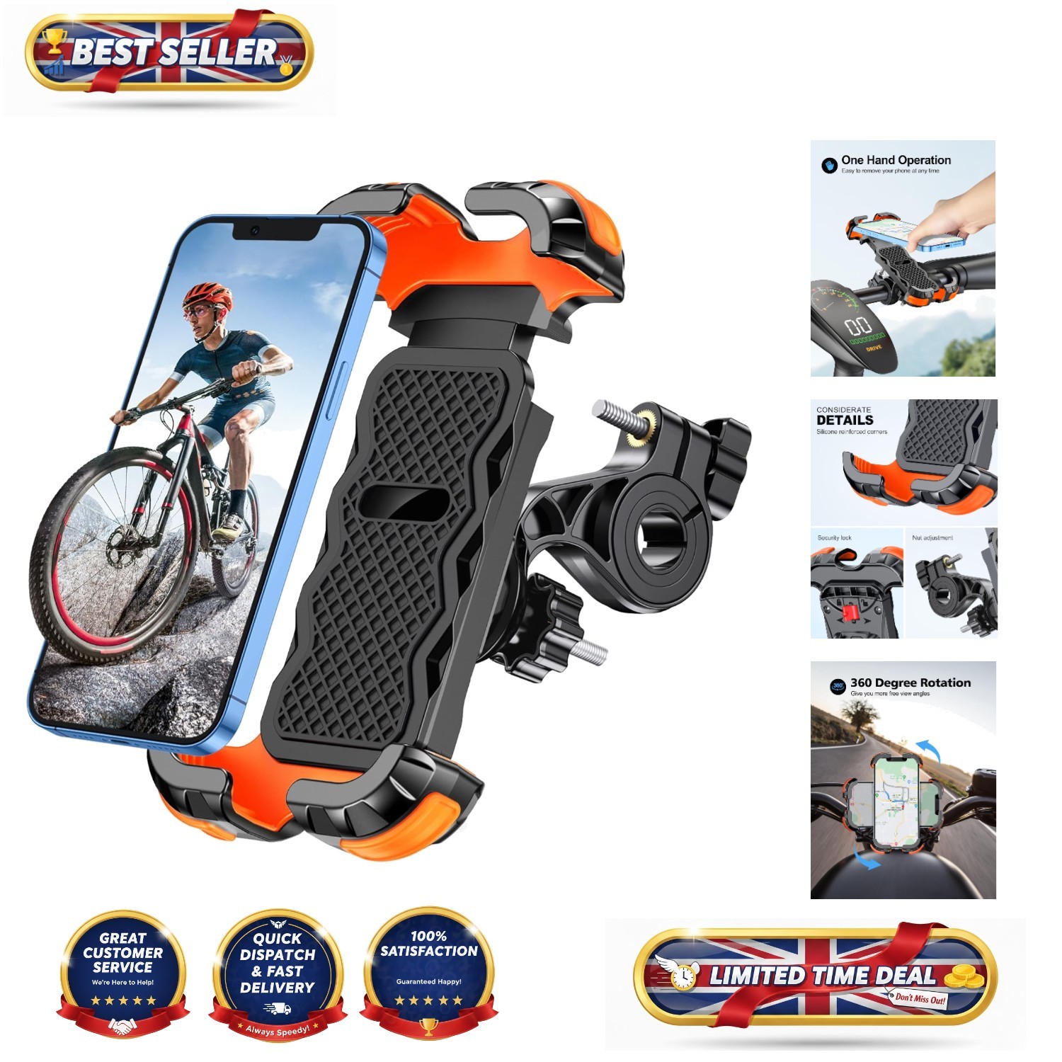 Universal Bike Phone Holder with Secure Lock & 360° Adjustment - Quick Install