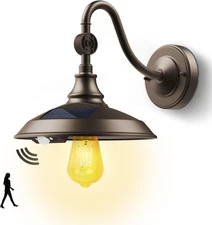 Solar Barn Light Outdoor 3 Modes Aluminum Gooseneck Motion Sensor Dark Bronze