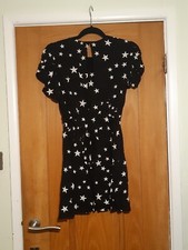 Pretty Open-Back Mini Dress, Size 6, Black & White with Star Pattern. NEW