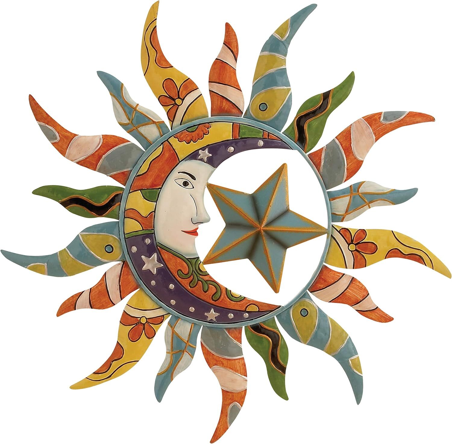 Deco 79 Metal Sun and Moon Home Decor Wall Art 25" x 1" x 25", Multi Colored