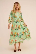 NWT Anthropologie Farm Rio sz S P Colorful Off Shoulder Tiered Maxi Floral Dress