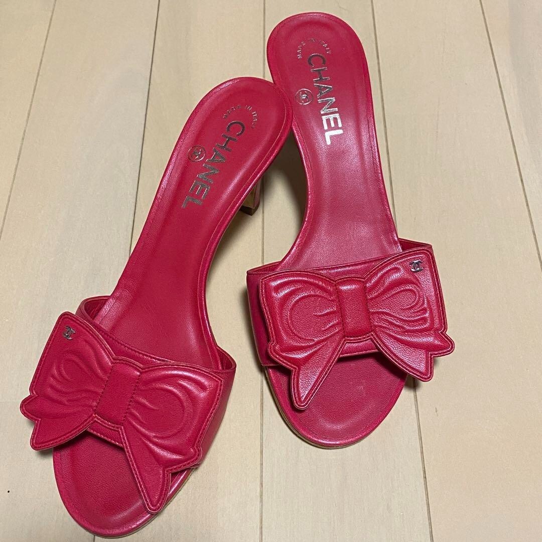 CHANEL Ribbon COCO MARK Heel Sandals Mules Pumps Shoes Women CHANEL Ribbon COCO MARK Heel Sandals Mules Pumps Shoes Women