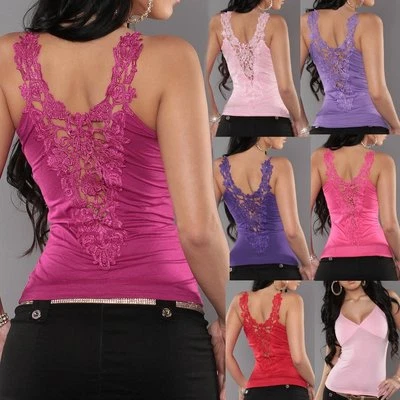 Sexy Miss Women's Spaghetti Strap Girly V-Top Lace Embroidery Back XS/S New - Image 1 of 2
