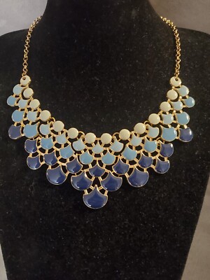Jane Store Blue Ombré Enamel Bib Statement Necklace | eBay