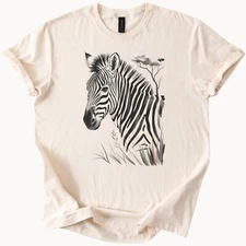 Zebra Graphic Safari Animal Shirt with Wild Grass and Tree Design