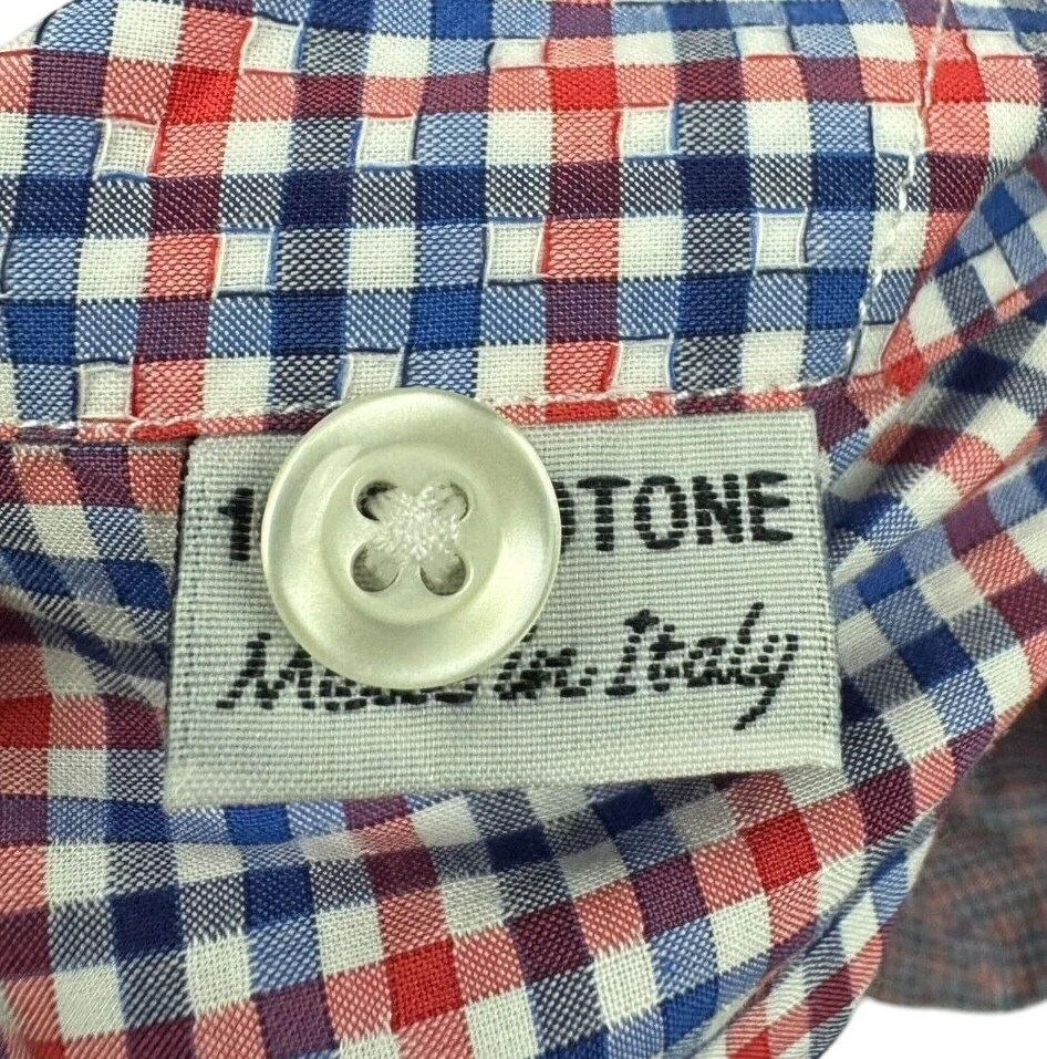 Antoine Runbini Мужская Seersucker L/S рубашка красный/синий чек • Италия • размер 16 - Изображение 4 из 4