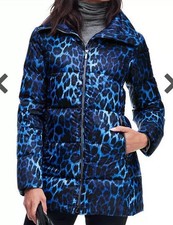 Lands End Blue Leopard Lightweight Down A-line Coat Size Uks {z27}
