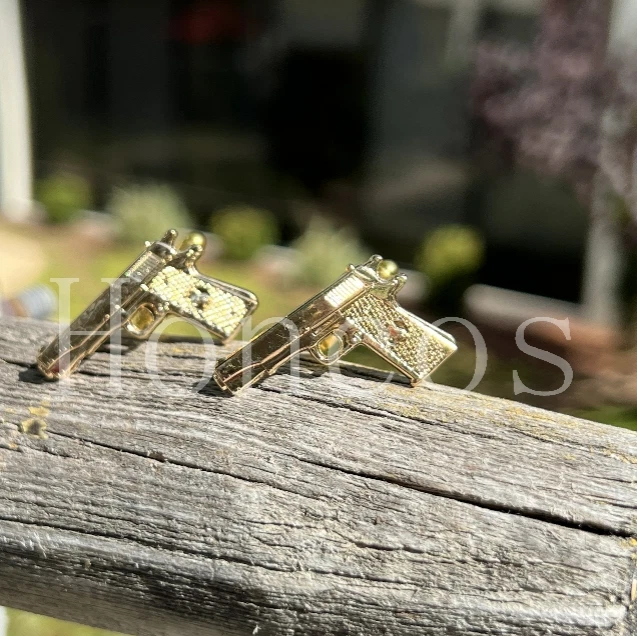 Pistolas calibre .45 gemelos hechos a medida regalo militar para hombre vintage dorado Foto 3 de 4