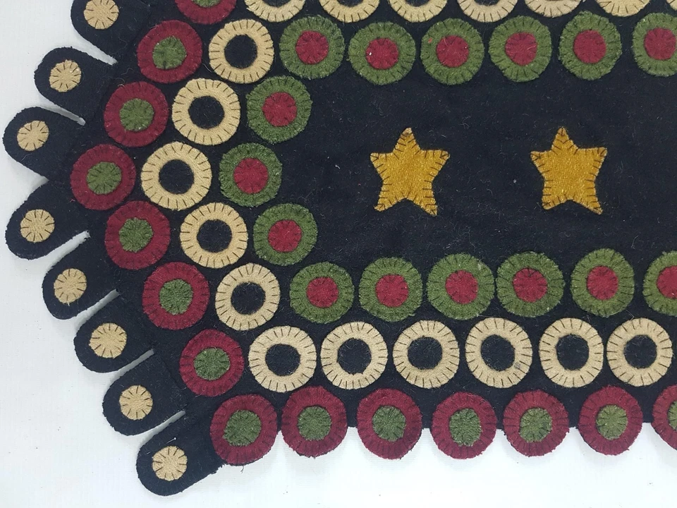 Vintage Beautiful Primitive Penny Rug Runner 32x16 inches - Image 2 of 4