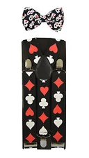 35mm Wide Mens Adjustable Braces Matching B/Playing Card Suspender & Bow tie Set