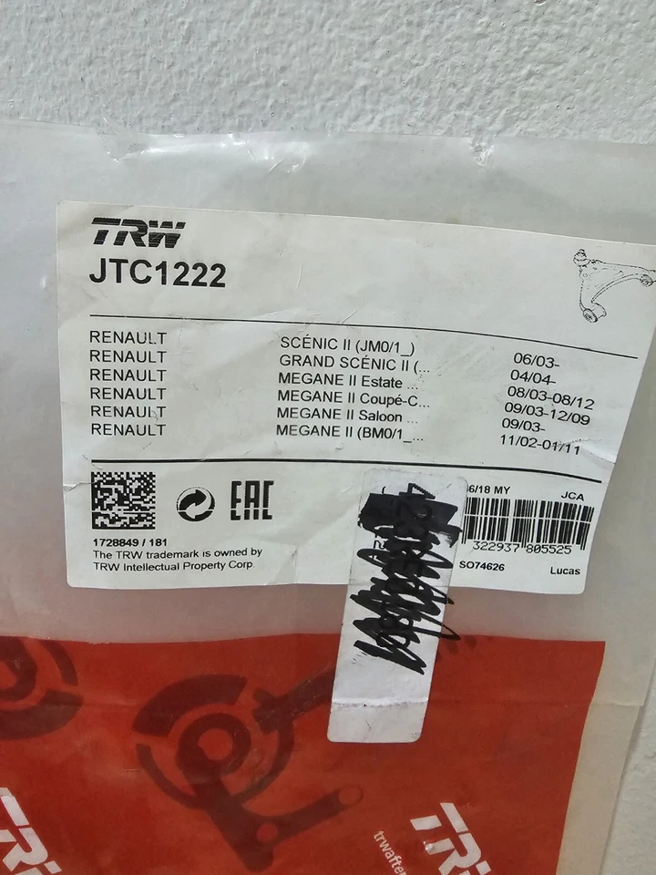 TRW Front Right Lower Wishbone Fits RENAULT MEGANE SCENIC CAPTUR 8200298455 - Image 3 of 4