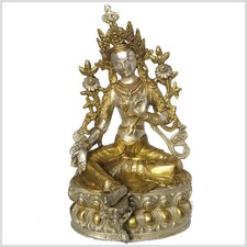 Shyama - Grüne Tara 36 cm 3,7 Kilo Buddhismus Silber Messing Tibet Nepal