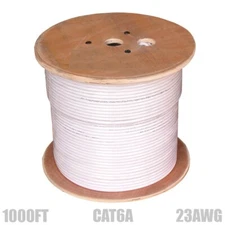 1000FT Cat6A Ethernet LAN Network UTP Plenum Cable 23AWG Solid Copper Wire White
