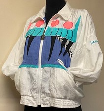 1980s Ixspa Windbreaker Jacket Jamie Sadock-Pink-Electric Blue-White-Size Medium