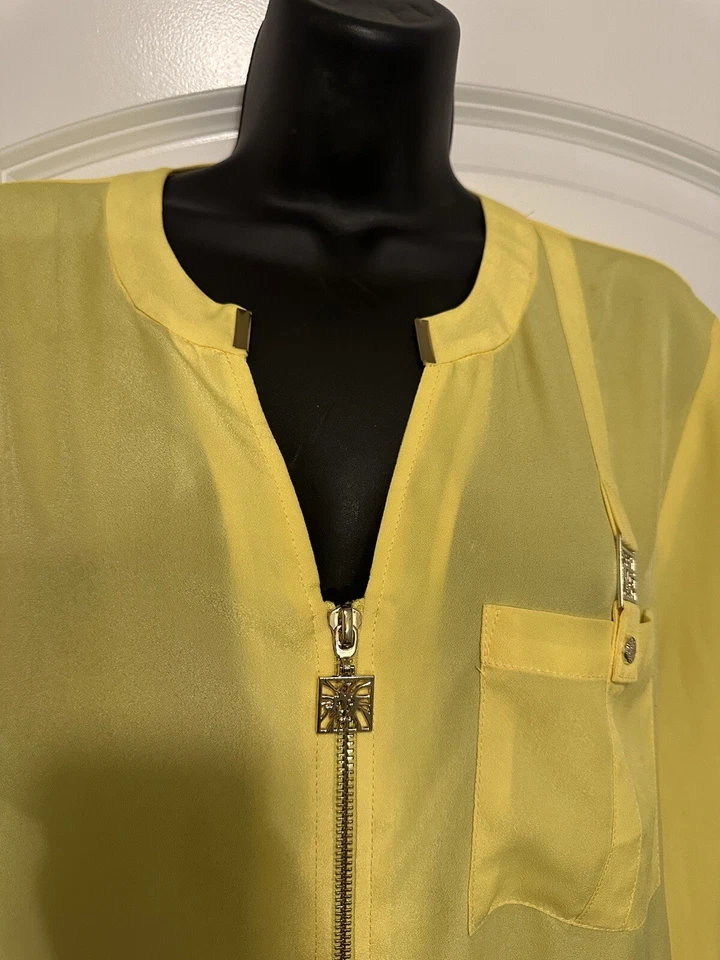 Anne Klein Manga 3/4 Cremallera Top Amarillo Dorado Cremallera/logotipo Talla Grande Foto 3 de 4