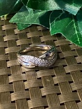 STERLING SILVER Criss Cross Ring with CZ s 4.1 Grams SZ 7.25 BEAUTIFUL
