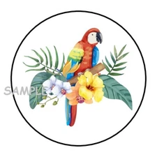 30 TROPICAL PARROT ENVELOPE SEALS LABELS STICKERS 1.5" ROUND FLOWERS FLORAL LUAU