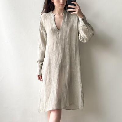 Sarah Pacini natural/gray sheer linen midi dress, new with tags 2/m