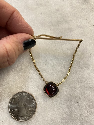 KREMENTZ Gold Tone Tie Bar with Ruby Color Rhinestone Square Center Stone - Picture 3 of 6