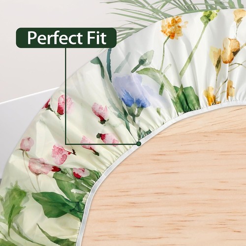 Spring Floral Round Fitted Tablecloth With Elastic Waterproof Outdoor Tablecloth - Picture 5 of 11
