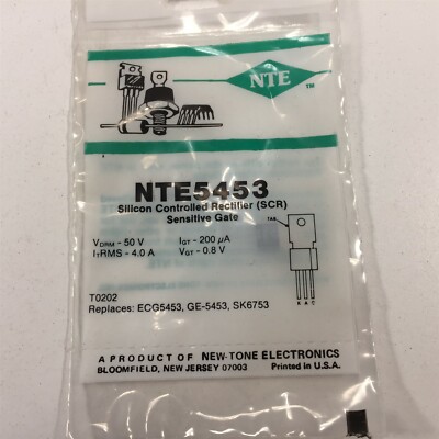 (1) NTE5453 Silicon Controlled Rectifier (SCR) 4 Amp Sensitive Gate, TO202