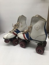 Vintage Roller Derby Skates - 1955 White Blue Red Fireball Wheels Girls Sz 13