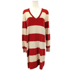 Wallace 100% Cotton Orange Cream Wide Stripe Sweater Dress Cozy Preppy Knit (L)