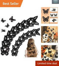 30 Black Butterfly Hair Clips 3D Lace Embroidery for Halloween Daily Eleg...