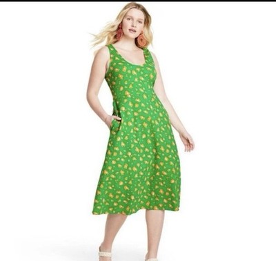 Tabitha Brown X Target S stretchable Green  Orange Leopard Print Tank Dress NWT