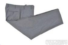 ZANELLA Devon Solid Gray 100% Wool Mens Flat Front Luxury Pants Trousers - 35