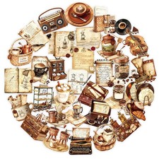 50Pcs Vintage Coffee Stickers for Scrapbooking, Journal, Photo Multicolor