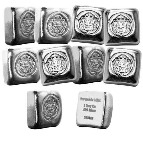 10 x 1 oz Square .999 Silver Bars - Hand Poured Solid Silver Bullion #A597