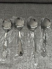 Set Of 4 ONEIDA NEW STAINLESS ROUND SOUP SPOONS 6  Light Weight , See Photos
