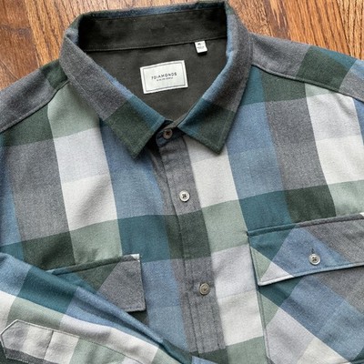 7 Diamonds Shirt Mens Size XL Tan Blue Green Plaid Dual Pockets Colt Flannel